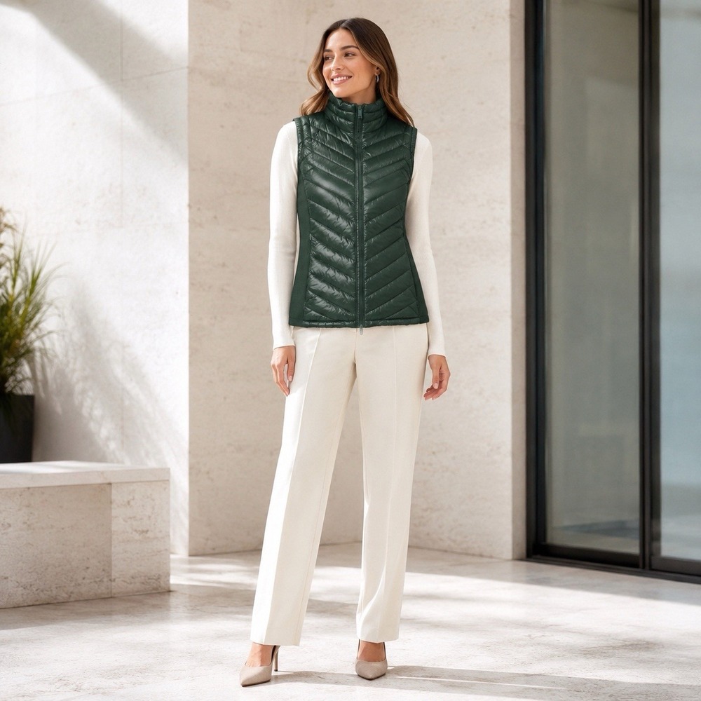 CALVIN KLEIN Women's SMALL New Full Zip Vest Green Puffer Quilted Outdoor